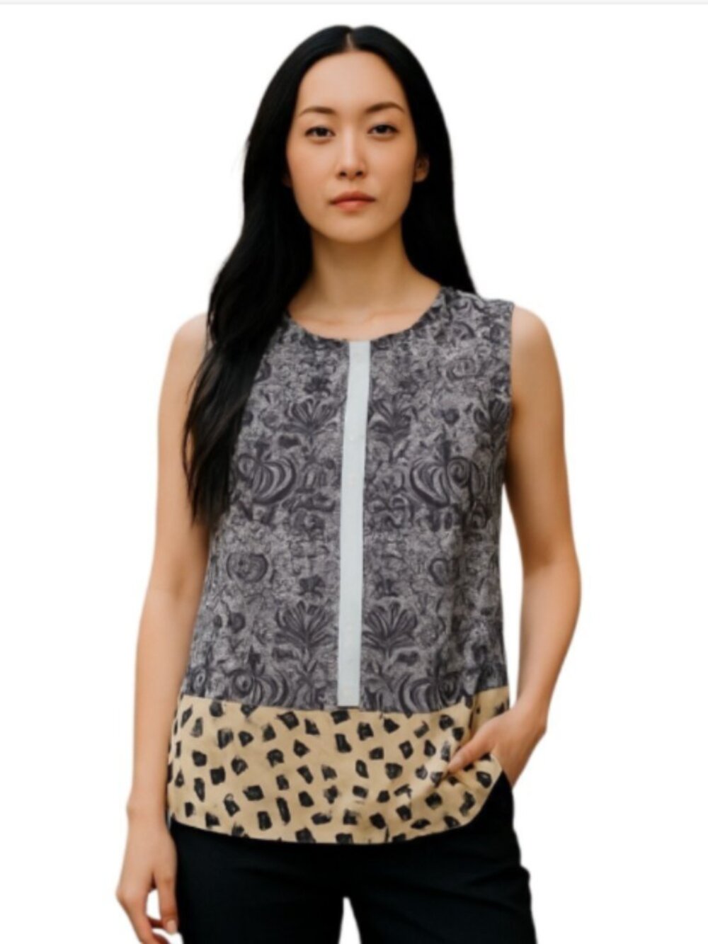 CAbi #938 Small Rosewater & White Ladylike Sheer Top Paisley & Geometric Design